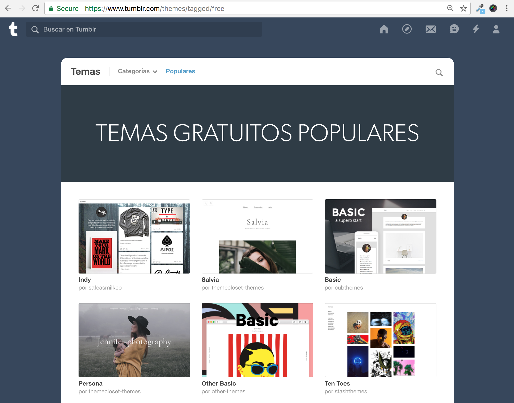 Screenshot of Tumblr configuration